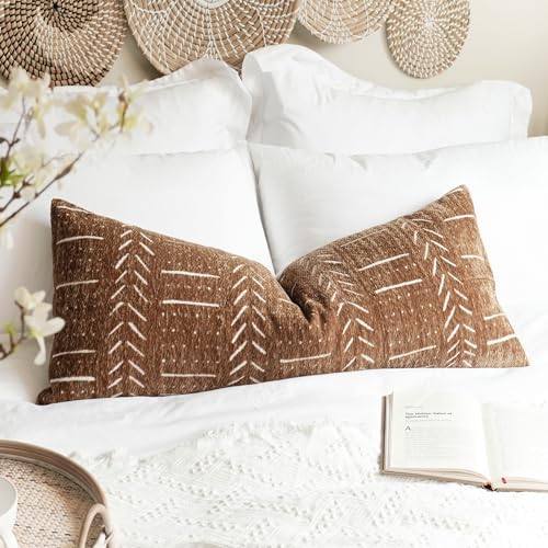 BlissBlush Boho Lumbar Throw Pillow Cover 14X36, Brown Decorative Long Accent Body Lumbar Pillow for Bed, Farmhouse Woven Textured Lumbar Pillowcase for Couch (Cover ONLY) by BlissBlush