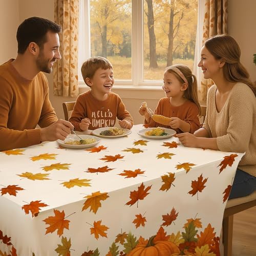 Oudain 2 Pcs Fall Tablecloth 6 ft Pumpkin Maple Leaf Table Cover - Image 4