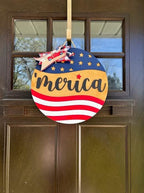 Wood front door sign Wood sign Home decor Welcome sign Sign for front door House warming gift Wedding gift ('Merica-DS007(NC) S003, 22" Width) - Image 2