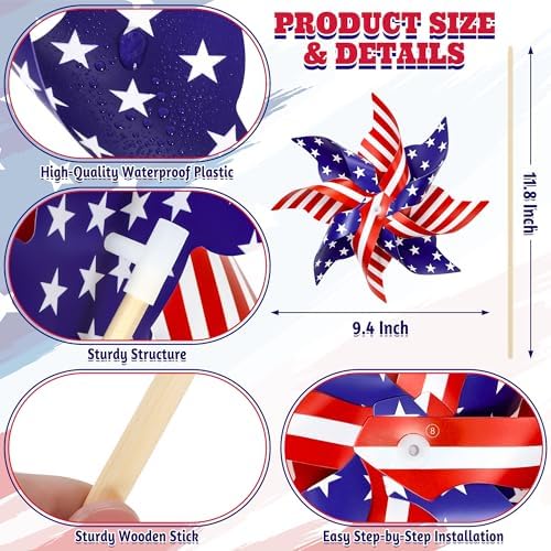 24PCS Fourth of July Decorations American Pinwheels 4th July Outdoor Decor - Image 2