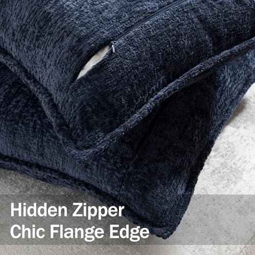 DEZENE Pack of 2 Navy Decorative Throw Pillow Covers 22x22 Cozy Soft Chenille Accent Vintage Square Couch Pillow Covers for Home Decor Bed Sofa Living Room - Image 2