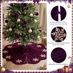 Hollowfly Purple Velvet Christmas Tree Skirt with Sequin Snowflake 48'' - Image 3