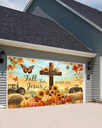 16X7Ft Fall for Jesus Garage Door Cover Banner Decorations, He Never Leaves Thanksgiving Backdrop Garage Door Autumn Backdrop Wall Decorations for Outdoor Home Yard Decor Party Photo Backgrounds - Image 3