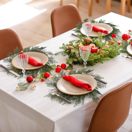 Christmas Pine Needles Placemats Set of 6 Artificial Wreath Charger - Image 5