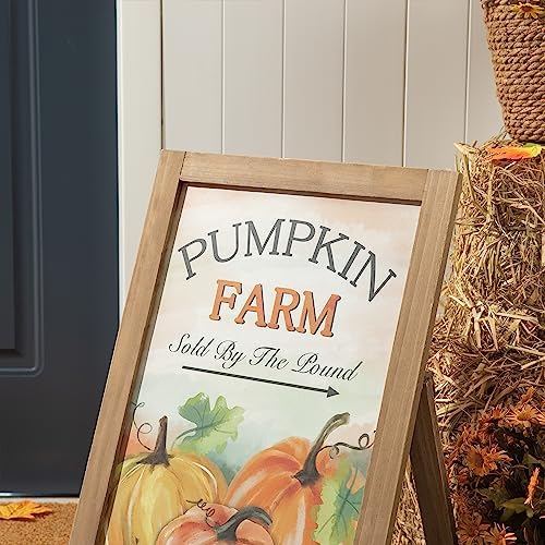Glitzhome Decorative Fall A-Frame Free Standing Sign, Slide in Pumpkin Farm Welcome Sign for Autumn, Rustic Harvest Hanging Decor for Wall Front Door, 24”H - Image 5