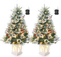3ft Prelit Snow Flocked Christmas Tree with Light Up White Snowman Box Base by GaoMon