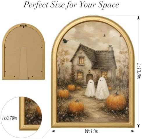 Wheatwin Halloween Wall Art, Vintage Arched Gold Framed Wall Art Ghosts - Image 3