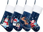 LUBOT Set of 4 Christmas Stockings (20inch) Blue Family Stocking Large Embroidered Flannel with Soft Faux Fur Fireplace Hanging Holiday Decorations 4 Pack - Image 3