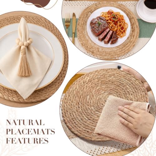 4 Sets Green Kitchen Decor,Table Setting Decor with Round Woven,Rectangular,Wooden Bead Napkin Rings,Cloth Napkins,Table Runner & Storage Basket,Natural Burlap Cotton for Kitchen Dining Table Home - Image 4