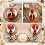 Fanfanwin Set of 6 Boho Woven Placemats with Rust Red Napkins, 13 in - Image 5