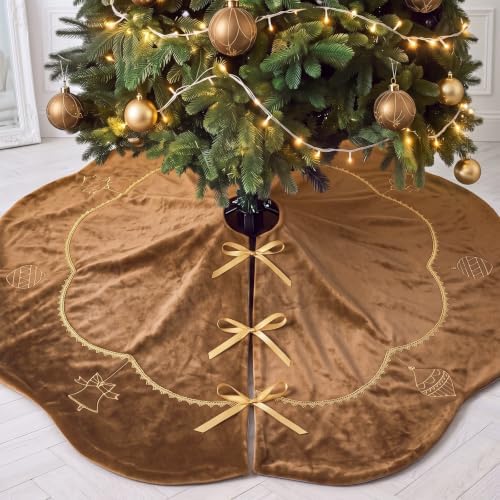 Blueweenly Brown Velvet Christmas Tree Skirt 48 in Vintage Tree Skirt - Image 7