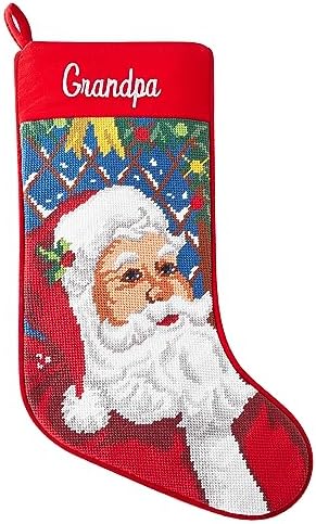 Let's Make Memories Personalized Needlepoint Christmas Stocking - Embroidered Family Stockings - Old-Fashioned Christmas Décor - Mantel Décor - 8"x17" - Customized Embroidered Name - Santa by LetsMakeMemories