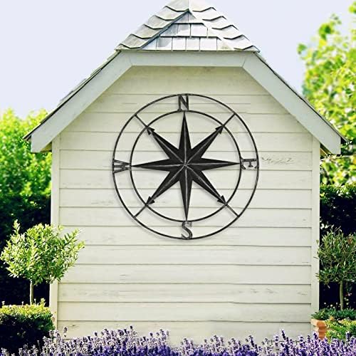 aboxoo Round Metal Compass Decorative Compass Metal Wall Art Hanging Wall Sculpture 22.8 Inch Black Diameter Farmhouse Decor Indoor or Outdoor Sign - Image 5