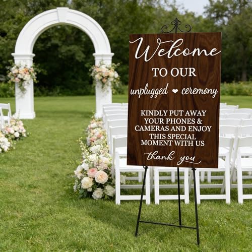 welcome to our unplugged ceremony Wood sign wedding welcome signs, No Phones wedding sign wood, rustic wedding Decorations 24x16 Inch by MaSiledy