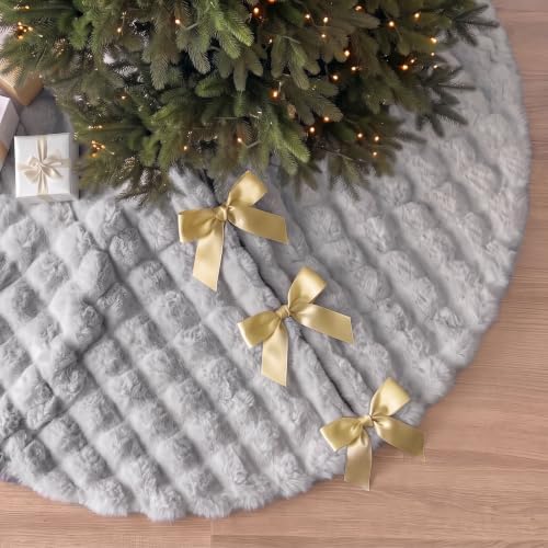 JOVIPOP Large Christmas Tree Skirt, 60 Inch Gray Faux Fur Decor - Image 6