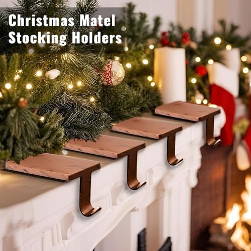Stocking Holders for Mantle - Set 4, Weighted Metal - Christmas Stocking Holder, Stocking Hangers with Non-Slip Protective Pad, Stocking Hangers for Mantel | TV Stand | Staircase | Dresser - Image 2
