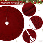 NIBESSER Red Knit Tree Skirt 48" Christmas Tree Skirt Knitted Mat Christmas Decorations Yarn Thick Rustic Cable Knit Tree Skirt for Home Party Holiday Ornaments - Image 3