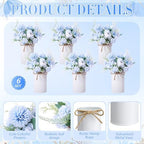 Domensi 6 Sets Wedding Centerpiece for Table Decoration Light Blue Artificial Fake Rose Flower with Metal Vase Faux Silk Rose Bouquet Floral Arrangement for Bridal Shower Home Dining - Image 5