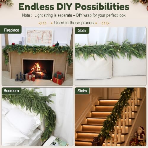 2Pcs 6FT Christmas Garland with Lights, Norfolk Pine Garland Decor for Xmas - Image 6