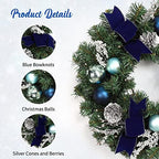 Garvee 18in Christmas Wreaths for Front Door with 15 LED Lights Blue Silver - Image 5