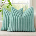 decorUhome Fall Faux Fur Throw Pillow Covers 26x26 Set of 2 Aqua by decorUhome