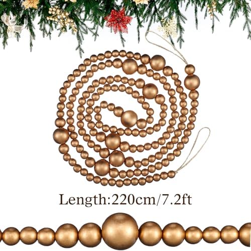 Bucherry 4 Pcs Christmas Wood Bead Garland 28.8 Feet, Gold - Image 2