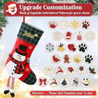 Personalized Christmas Stockings with Embroidered Name & Monogram,Custom 3D Xmas Character Stocking 5 Pack 18” Large,Santa,Snowman & Reindeer Fireplace Hanging Red Burlap Plaid Stockings(E) - Image 5