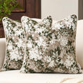 FANAMI Vintage Floral Throw Pillow Covers 20x20 Set of 2 Boho Farmhouse Accent Pillowcase Neutral Modern Chenille Square Decorative Cushion Covers for Couch Sofa Bed Living Room Home Decor, Green by Fanami