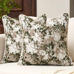 FANAMI Vintage Floral Throw Pillow Covers 20x20 Set of 2 Boho Farmhouse Accent Pillowcase Neutral Modern Chenille Square Decorative Cushion Covers for Couch Sofa Bed Living Room Home Decor, Green by Fanami