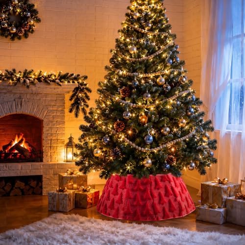 Soulchen 30 Inch Christmas Tree Collar Red Xmas Tree Skirt Ring Jacquard Velvet Foldable Christmas Base Cover for Xmas Base Stand Cover Holiday Party Indoor Home Decorations - Image 6