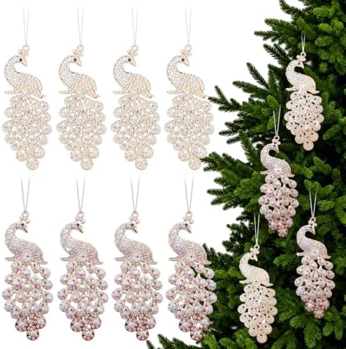 Yuntau 8 Pcs Crystal Christmas Hanging Ornaments, White Peacock by Yuntau