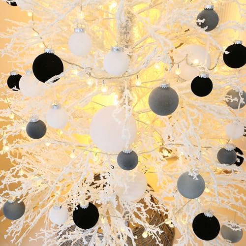 Sea Team 32-Pack Flocked Velvet Christmas Ball Ornaments, Gray - Image 6