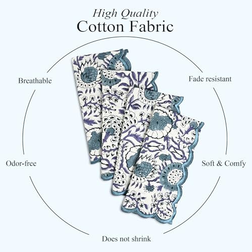 CPC Indigo Blue Block Print Cotton Embroidery Napkin 18x18 (Pack of 4) - Image 5