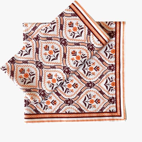 FINGERCRAFT Cloth Napkins Set of 12 Cotton Linen, 20x20 in, Damask Orange - Image 2