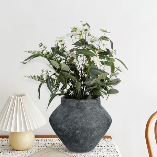 Briful Large Rustic Ceramic Vase with Distressed Finish, 8.2'' Tall Wide-Belly Decorative Flower Vases with Felt Pads, Retro Style Pottery for Home Decor, Table Centerpiece, Black - Image 5