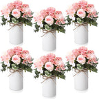 Domensi 6 Sets Wedding Centerpiece for Table Decoration Blush Pink Artificial Fake Rose Flower with Metal Vase Faux Silk Rose Bouquet Floral Arrangement for Bridal Shower Home Dining by Domensi