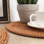 13" Natural Hand Woven Rattan Placemats for Dining Table,Decorative Heat Resistant Mats for Kitchen Coutertops,Hot Dishes,Pots and Pans,Round Diameter 35CM (Set of 2,Gold) - Image 3