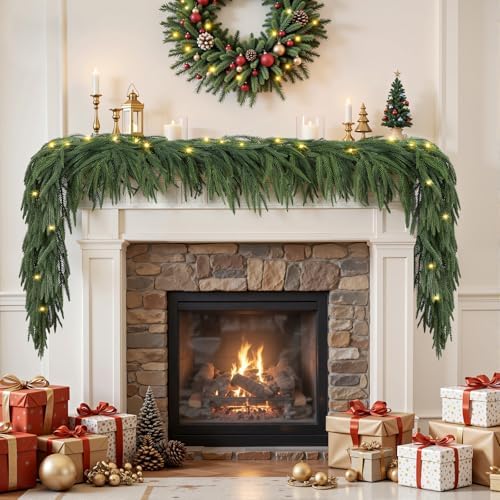 2PCS 9FT Artificial Christmas Garland with Lights, Norfolk Pine Garland - Image 2