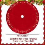 QOUBAI 48inch Christmas Tree Skirt Red Luxury Velvet Plush Fur Skirts with Gold Embroidery Xmas Velvet Tree Skirt Holly Leaves Gold Embroidered Tree Skirt for Christmas Holiday Party Decorations - Image 2