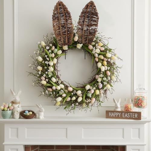 Suncalla 14.5 Inch Easter Grapevine Bunny Ears Wreath Accessory with Iron Wire Rattan Wreath Decoration Bunny Ears Decor Accessories Bendable for Front Door Easter Farmhouse Wreaths Accessories - Image 4