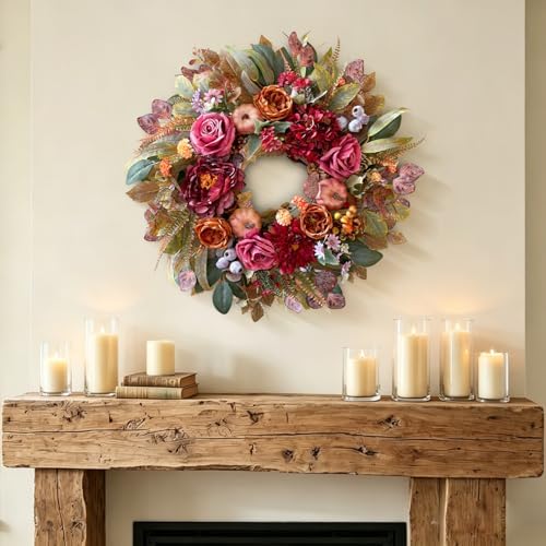 WANNA-CUL 24 Inch Fall Floral Front Door Wreath Farmhouse Harvest Decor - Image 3