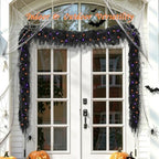 9ft Black Halloween Cedar Garland for Mantle, Soft Touch with Purple Lights - Image 4