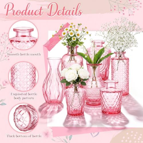 Dandat 24 Pieces Small Pink Vase Bulk 12 Style Decorative Bud Vase - Image 4