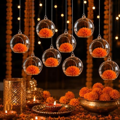 10 Sets Diwali Marigold Decor with Plastic Fillable Orbs Hanging Ornaments by Unknown