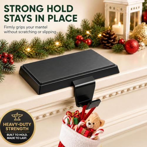 Stocking Holders for Mantle Set of 6, Christmas Heavy Duty Stocking Hooks, Non-Slip Base Stocking Hangers for Xmas Holiday Decorations, Fireplace Christmas Decor Hooks for Home - Image 4