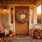 Handmade Autumn Harvest Wreath, 22" Fall Wreath with Faux Eucalyptus and Cream Berries, Thanksgiving Wreaths for Front Door Porch, Farmhouse Decor for Indoor Outdoor - Image 4
