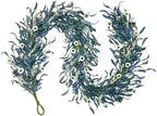 70 Inch Blue Eucalyptus Garland with White Flowers - Long Artificial Vine Garland for Staircase, Mantel, Fence, Front Door, Indoor/Outdoor Hanging Decor for All Seasons by wwmira