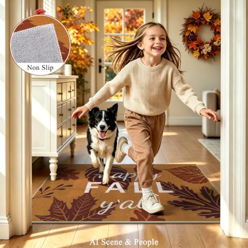 U'Artlines Fall Front Door Mat, 32"×48" Vintage Farmhouse Fall Leaves Mat - Image 4