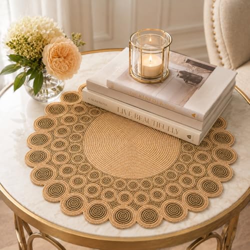 Myrish Handmade Beaded Decorative Placemats, Glass Bead Table Mats for Dining Table, Wedding, Holiday, Festival and Home Decor (Champagne Gold Round) - Image 3