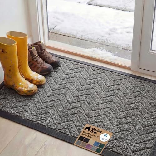 GORILLA GRIP WeatherMAX Door Mat, Indoor Outdoor Use, 58x34, Silver Chevron by GorillaGrip